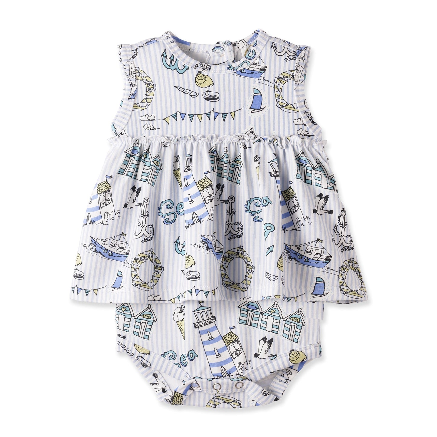 Seashore Skirted Bodysuit – Bamboo Baby Girl One-Piece - Abbies Place
