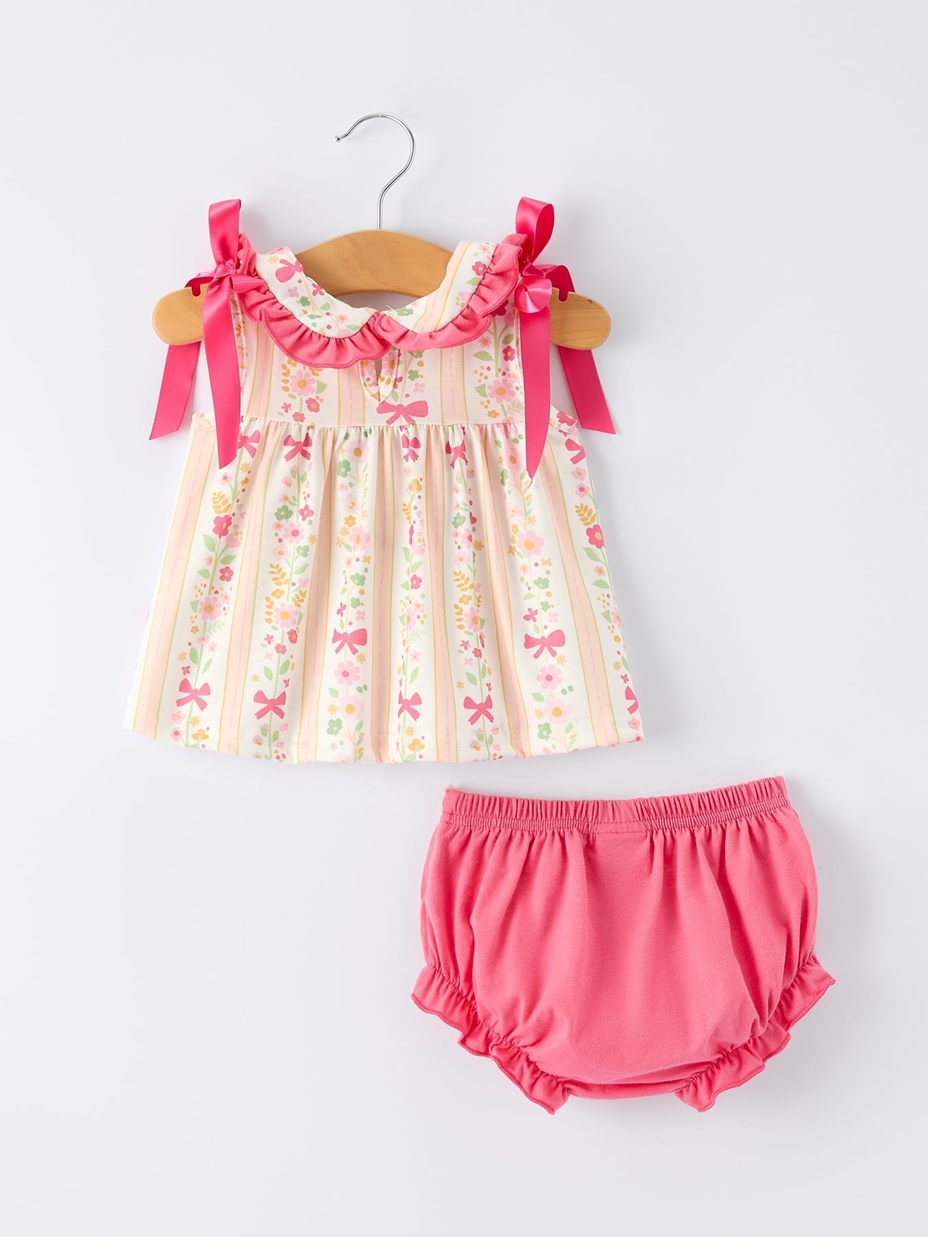Spring Floral Bow Ruffle Girl Bloomer Set - Abbies Place
