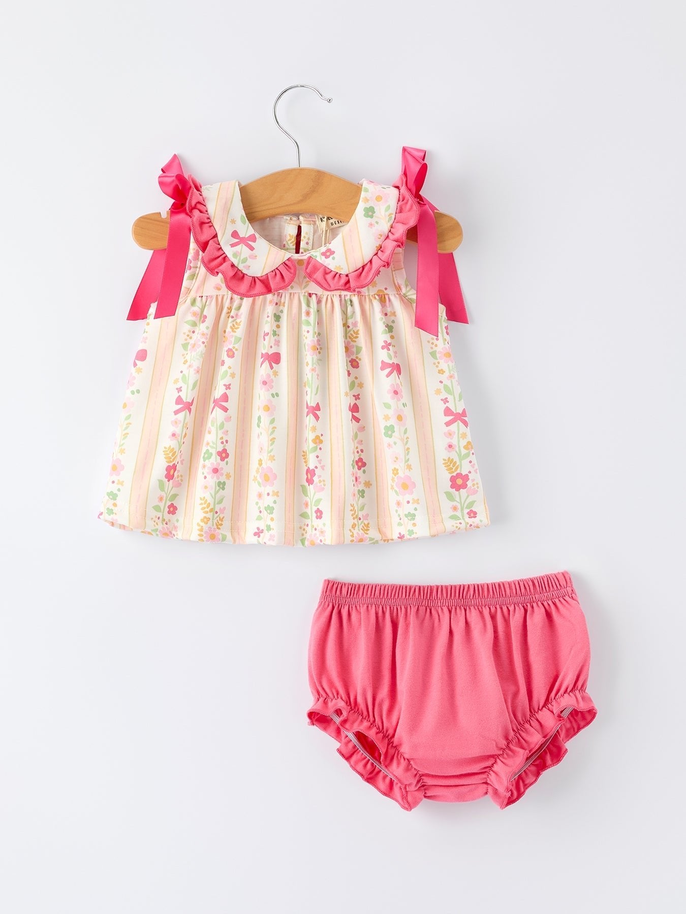 Spring Floral Bow Ruffle Girl Bloomer Set - Abbies Place