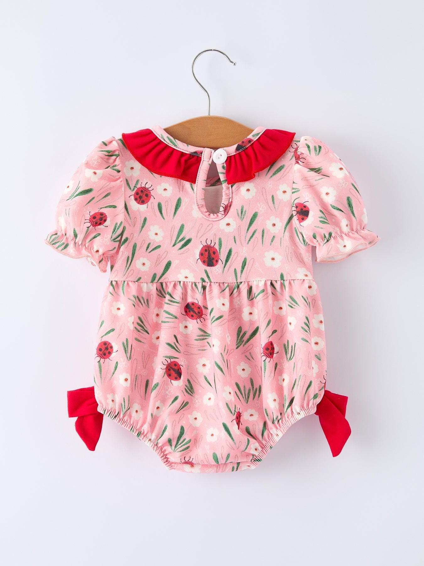 Spring Ladybug Smocked Embroidered Baby Girls Romper - Abbies Place