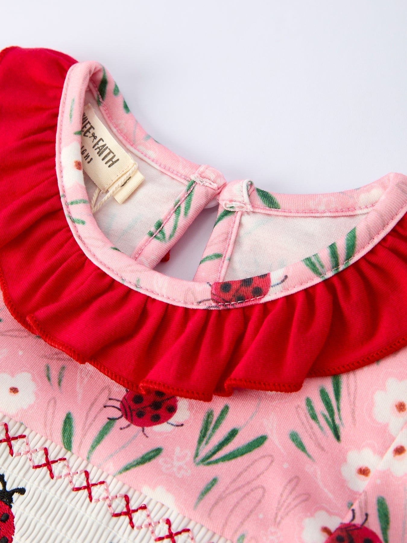 Spring Ladybug Smocked Embroidered Girls Dress - Abbies Place
