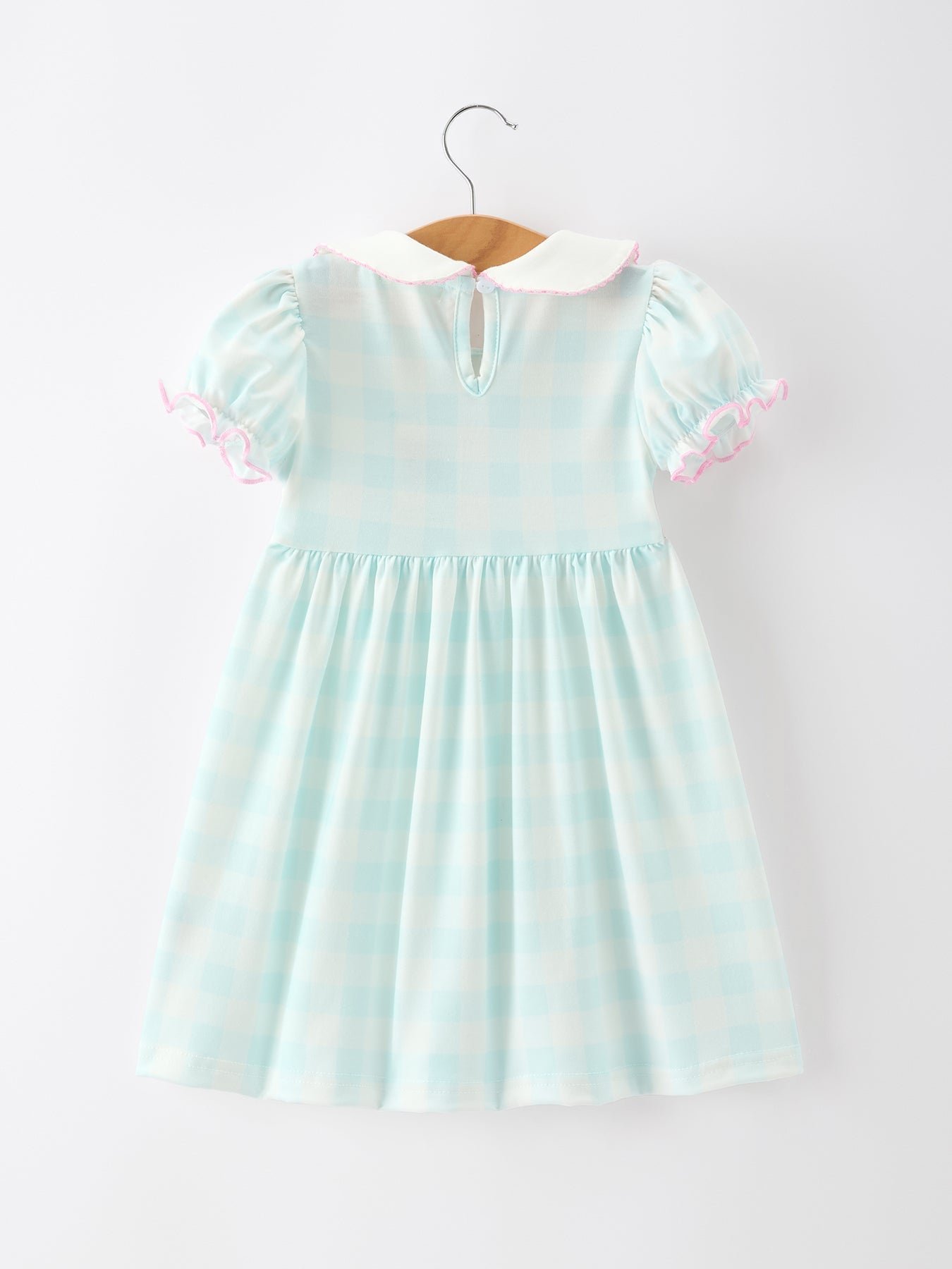 Spring Plaid Bow Girls Dress Smocked Petals Collar Puff Sleeve - Abbies Place