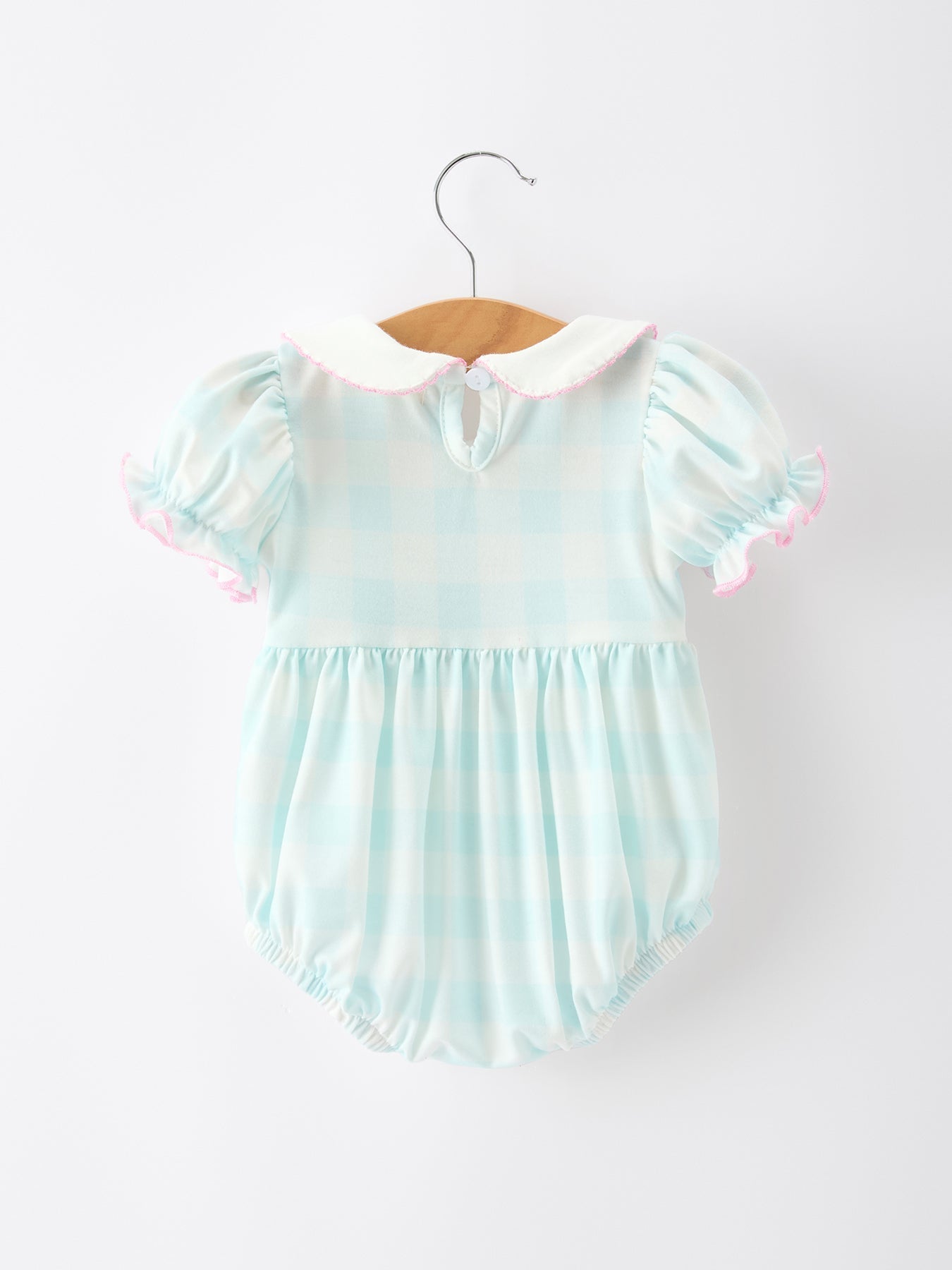 Spring Plaid Bow Girls Romper Smocked Petals Collar Puff Sleeve - Abbies Place