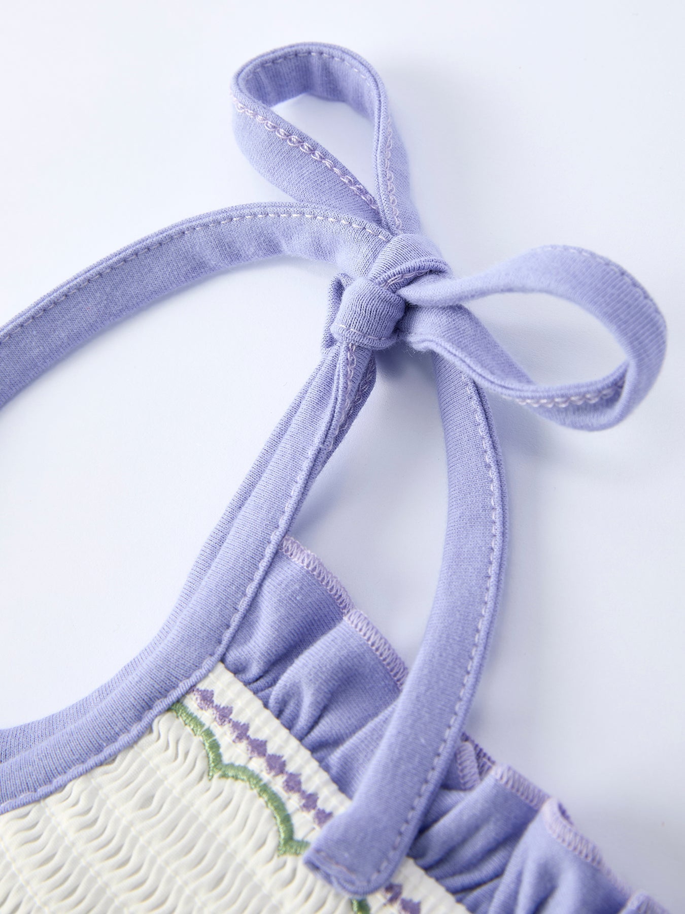 Spring Purple Floral Embroidered Smocked Bow Girl Dress - Abbies Place