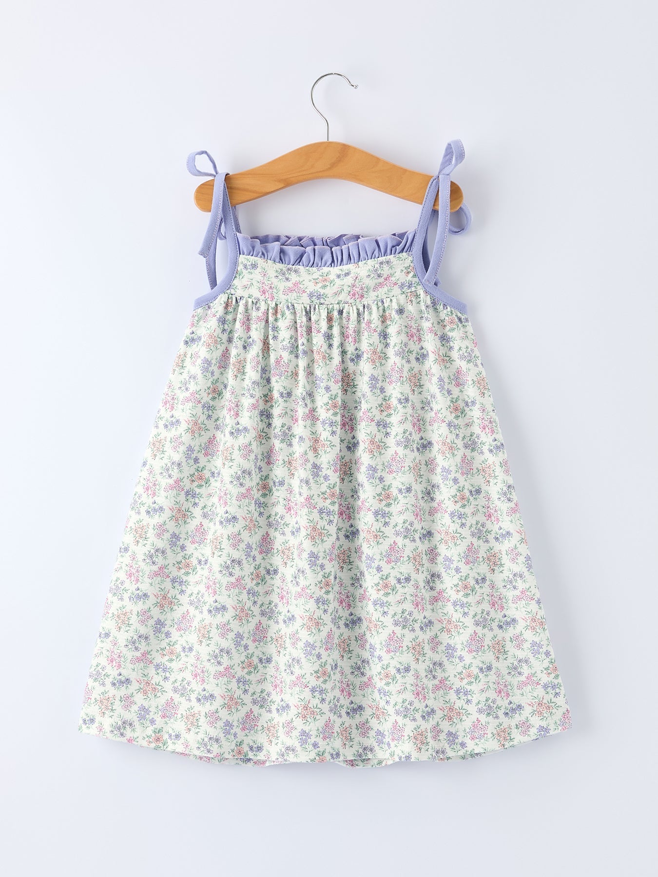 Spring Purple Floral Embroidered Smocked Bow Girl Dress - Abbies Place