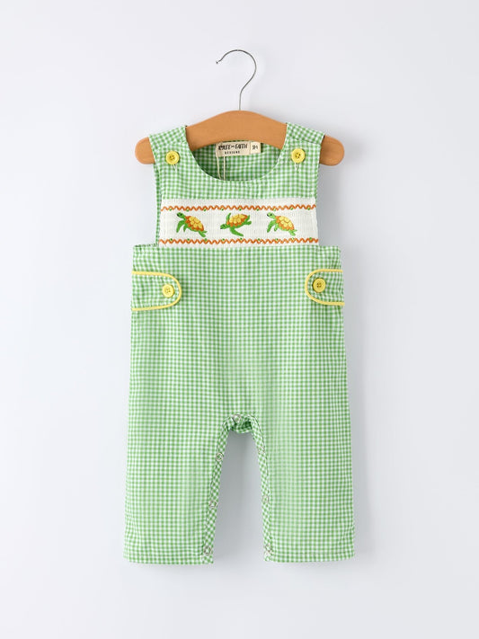 Spring Turtle Smocked Baby Boy Romper - Abbies Place