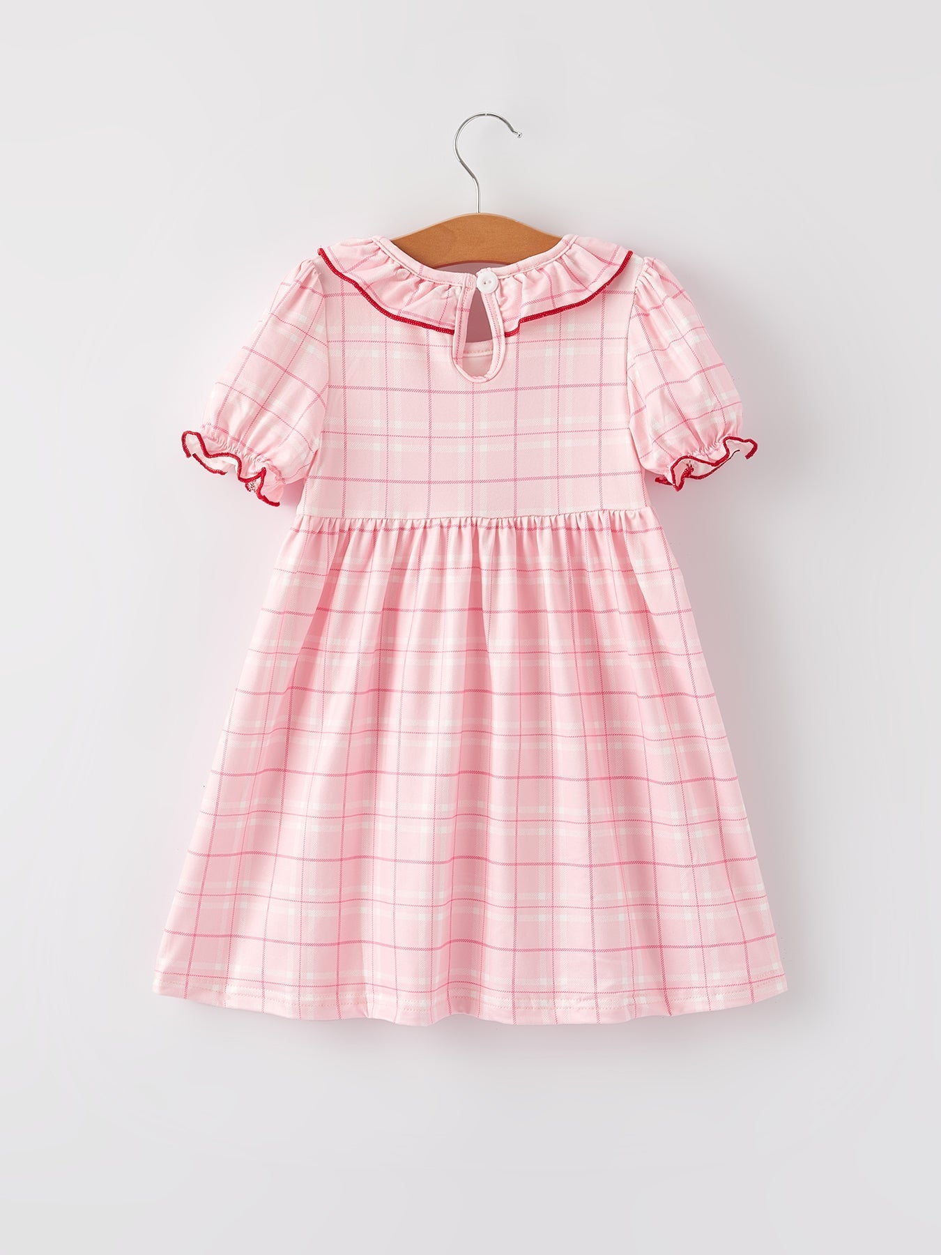 Strawberry Applique Girls Pink Plaid Dress - Abbies Place