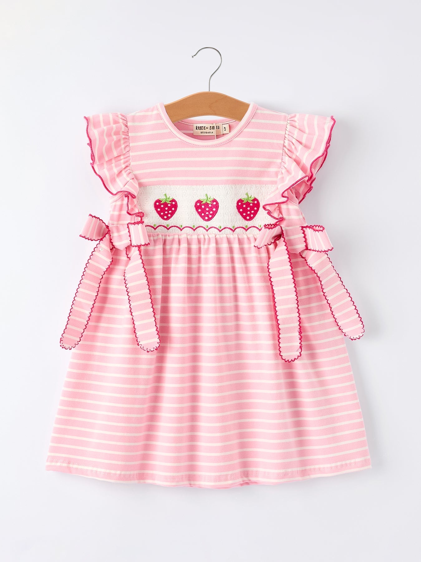 Strawberry Embroidery Pink Stripe Girl Smocked Dress - Abbies Place