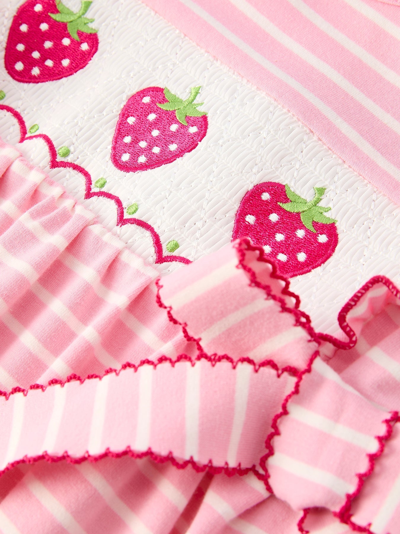 Strawberry Embroidery Pink Stripe Girl Smocked Dress - Abbies Place