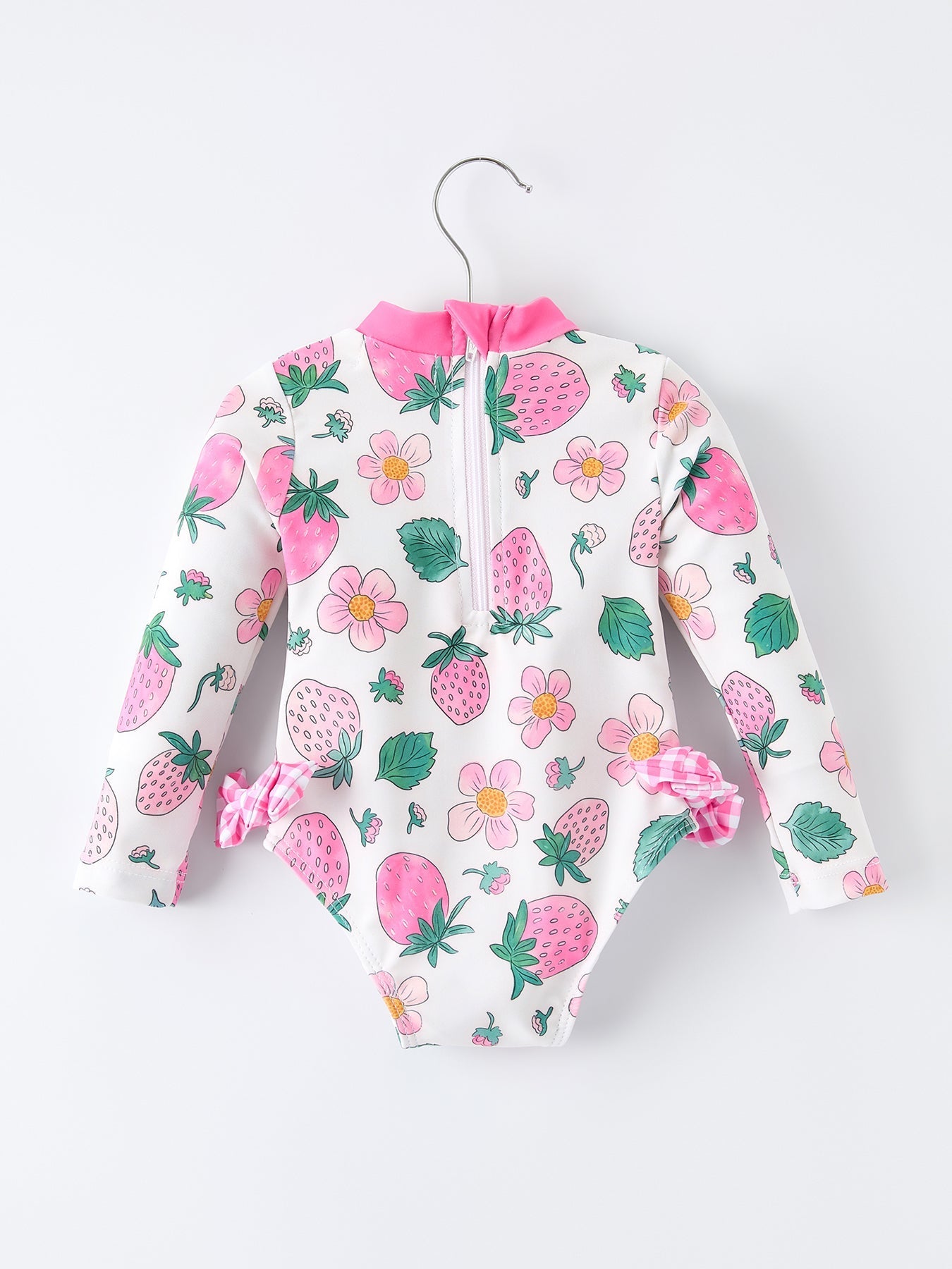 Strawberry Floral Print Long Sleeve Girls One Piece Swimsuit - Abbies Place