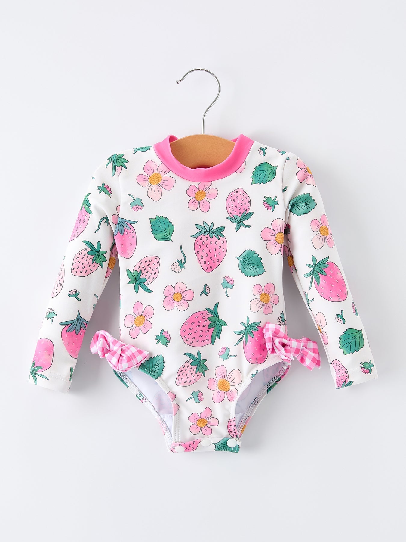Strawberry Floral Print Long Sleeve Girls One Piece Swimsuit - Abbies Place