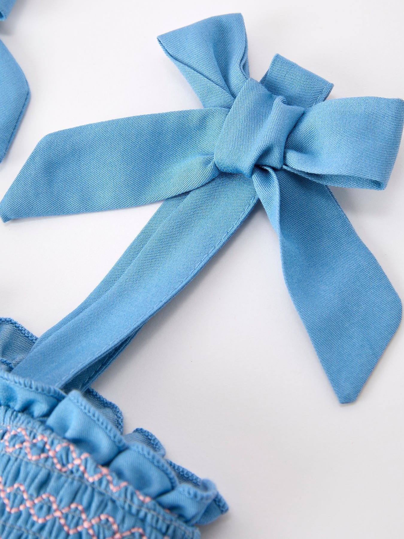Summer Bow Girls Dress Smocked Strap Dress Bow Applique - Abbies Place