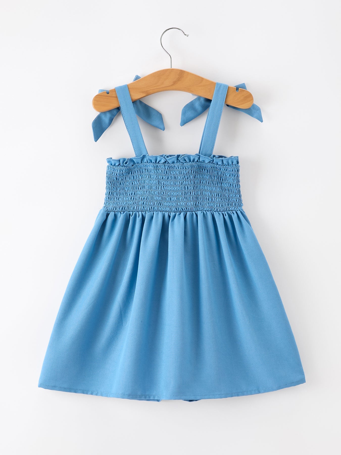 Summer Bow Girls Dress Smocked Strap Dress Bow Applique - Abbies Place