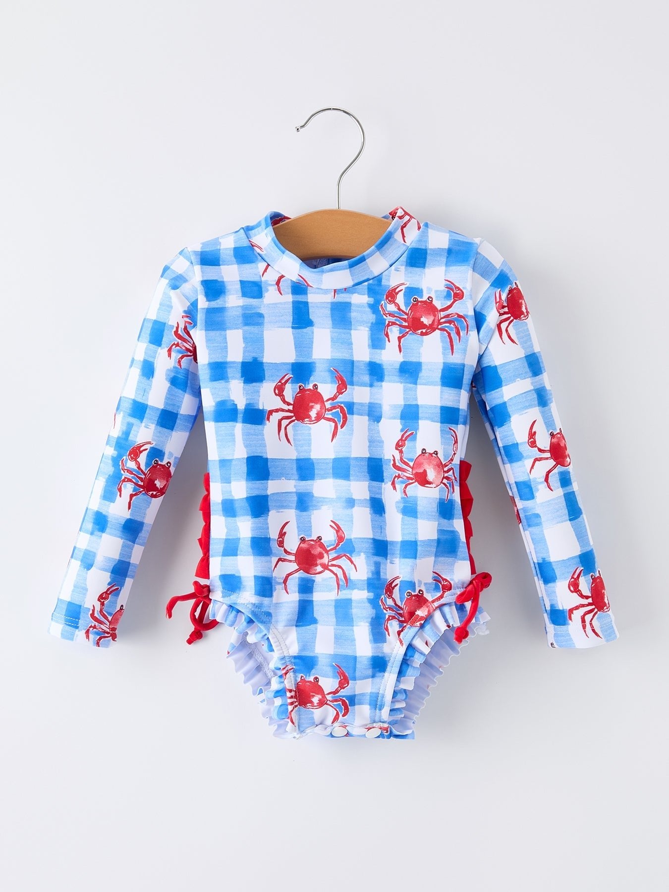 Summer Crab Girl Long Sleeve Ruffle One Piece Swimsuit - Abbies Place