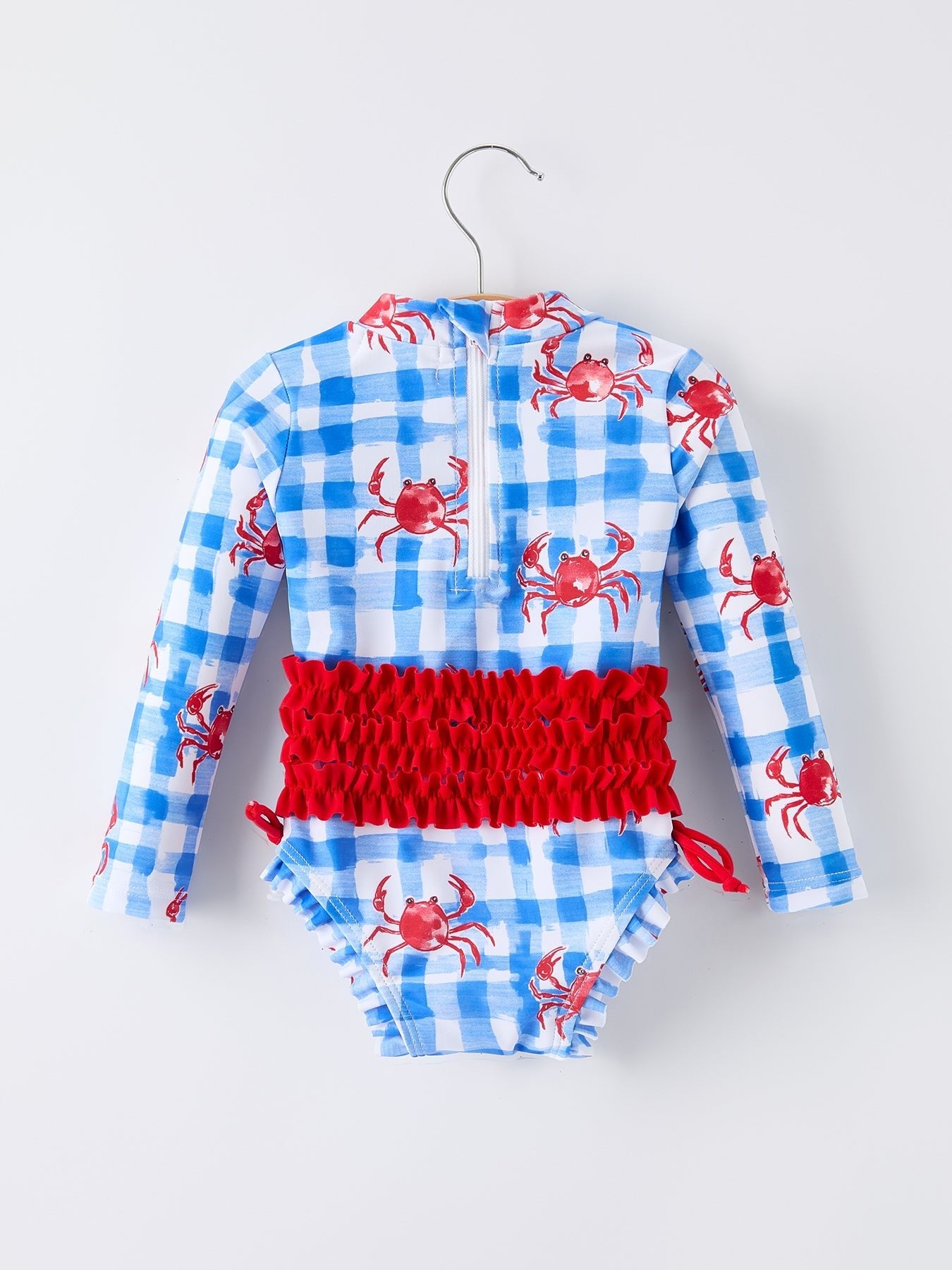 Summer Crab Girl Long Sleeve Ruffle One Piece Swimsuit - Abbies Place