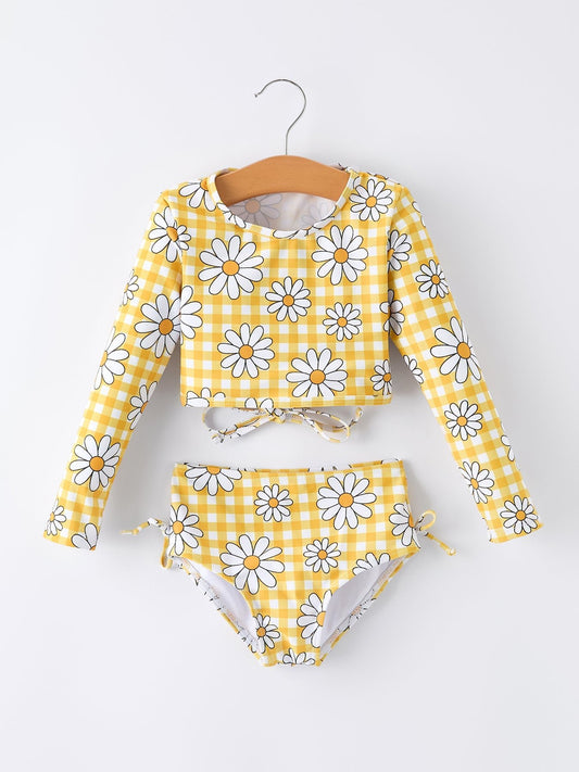 Summer Daisy Plaid Girls Two Piece Swim Set - Abbies Place