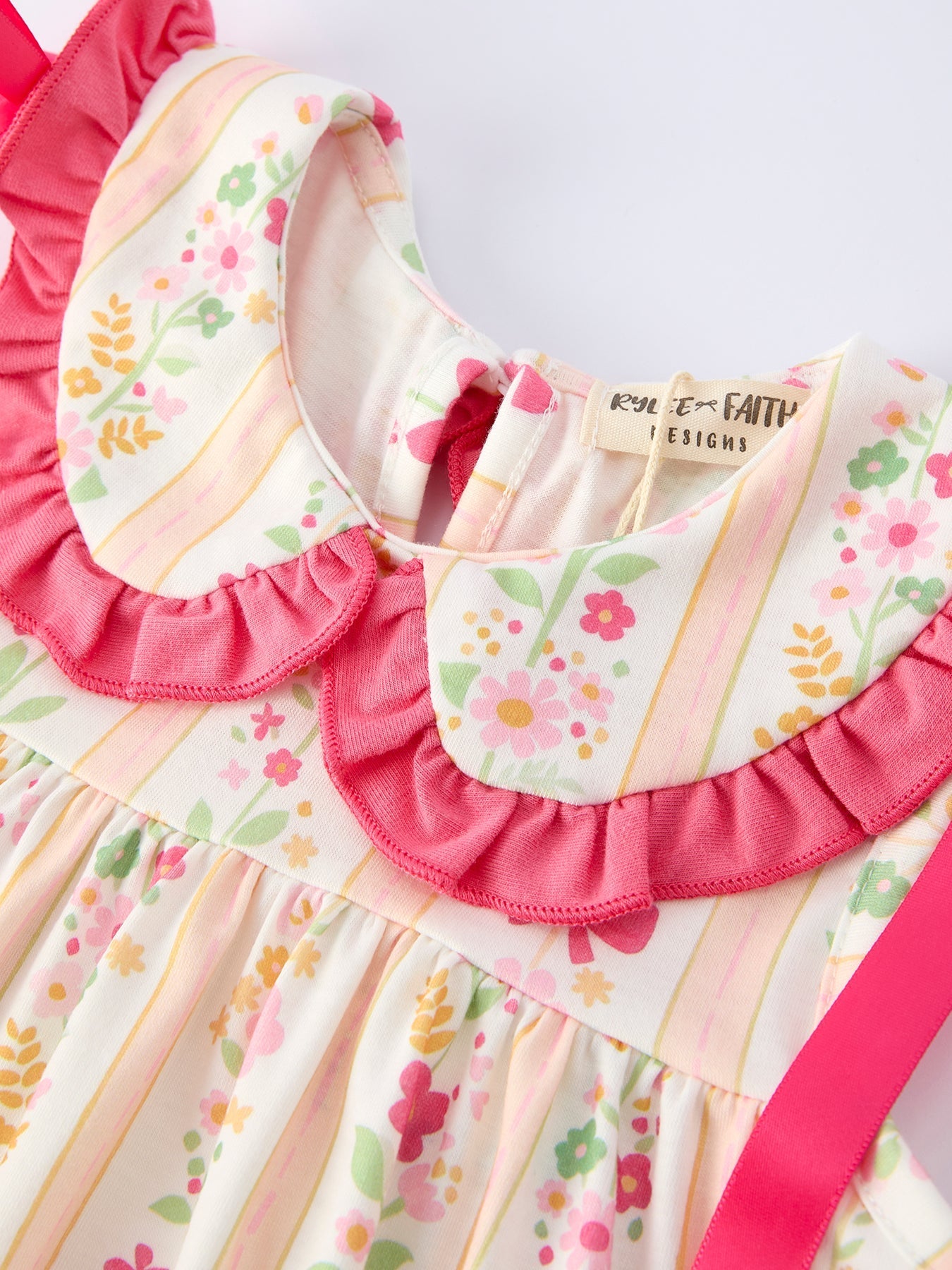 Summer Floral Bow Ruffle Girls Dress - Abbies Place