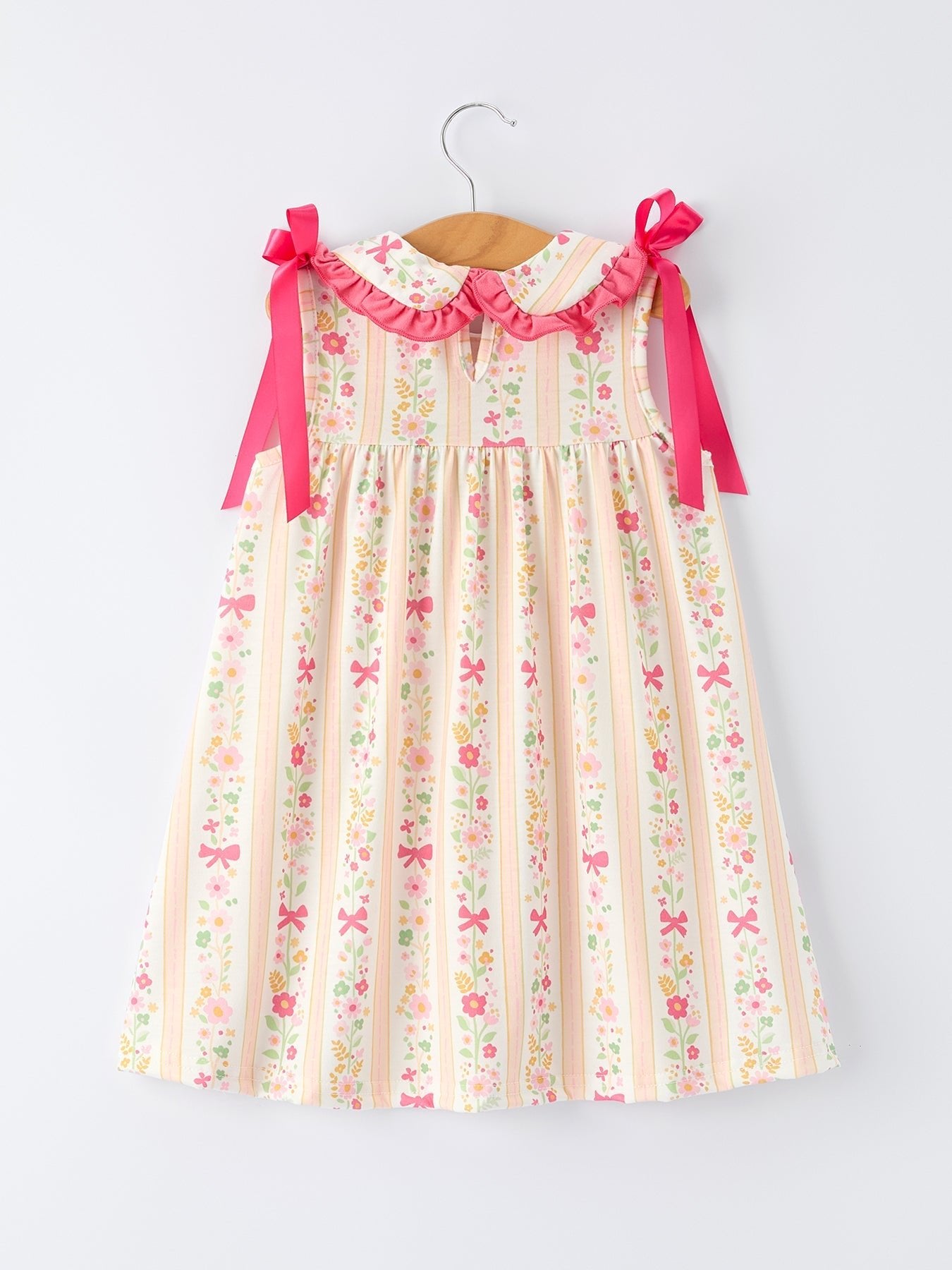 Summer Floral Bow Ruffle Girls Dress - Abbies Place