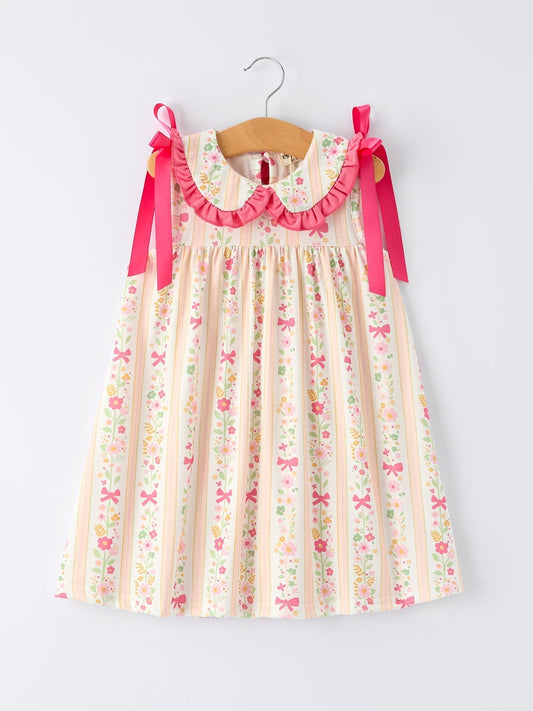 Summer Floral Bow Ruffle Girls Dress - Abbies Place