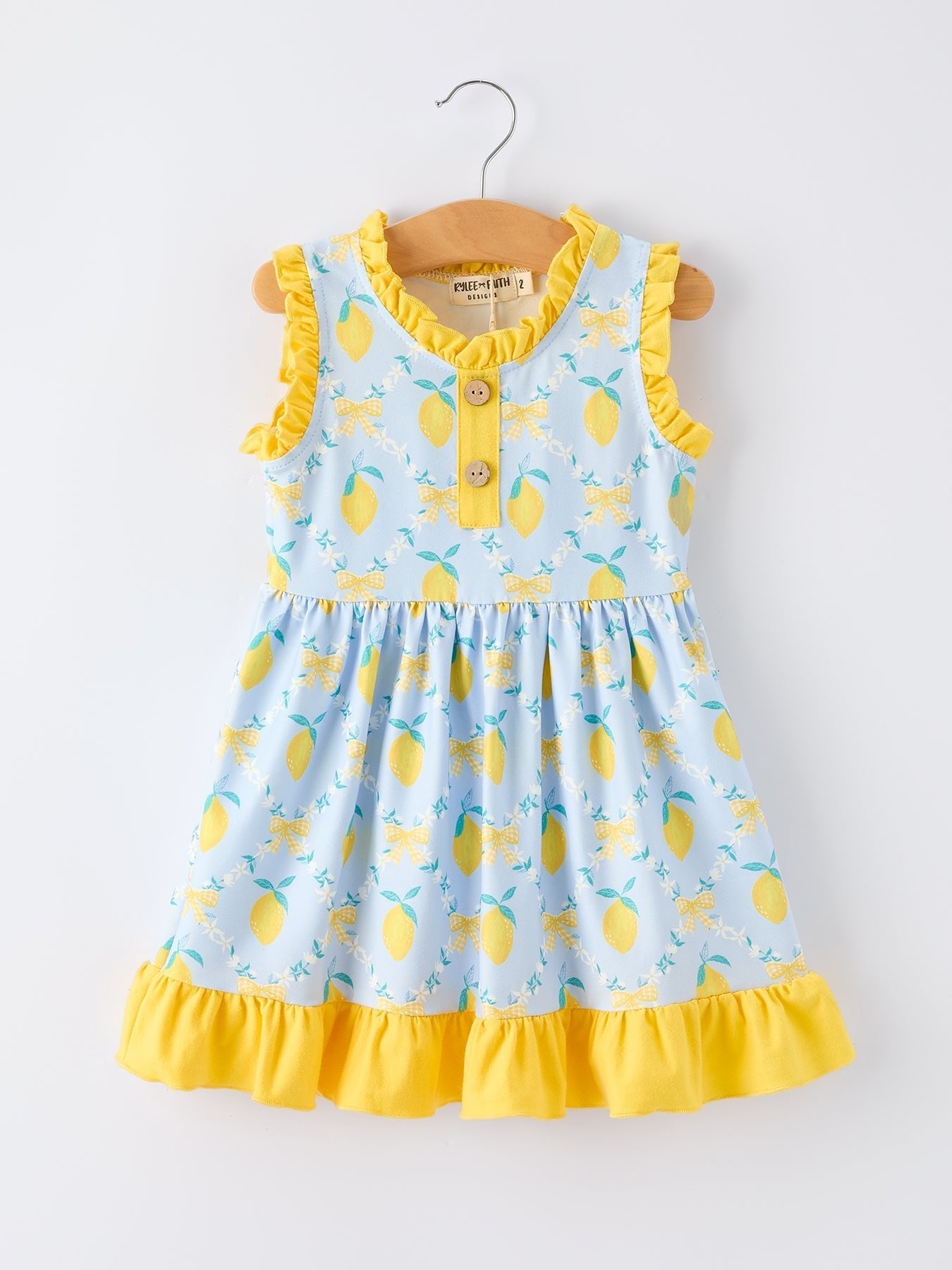 Summer Lemon Floral Print Girl Sleeveless Ruffle Dress - Abbies Place