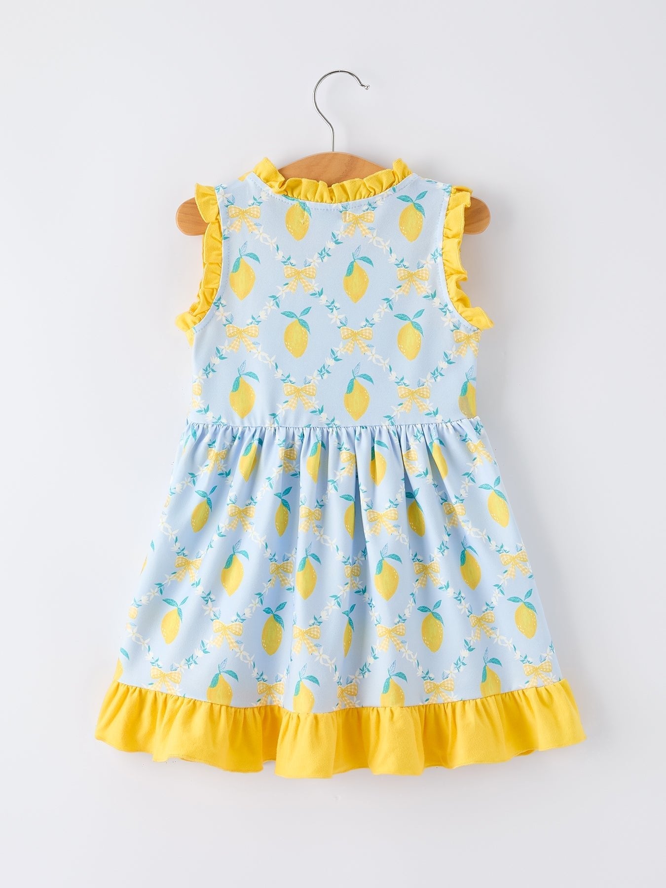 Summer Lemon Floral Print Girl Sleeveless Ruffle Dress - Abbies Place
