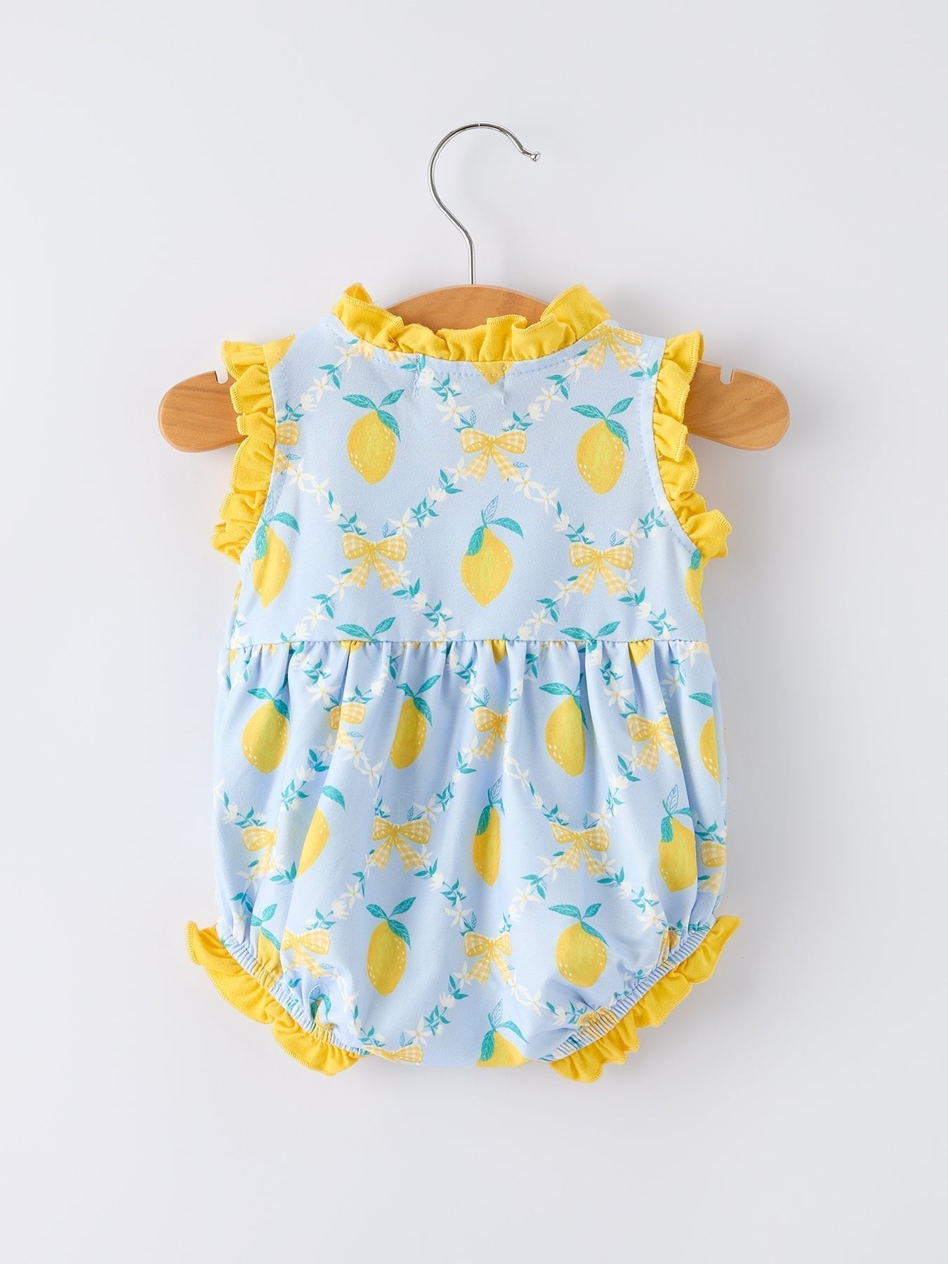 Summer Lemon Floral Print Girl Sleeveless Ruffle Romper - Abbies Place