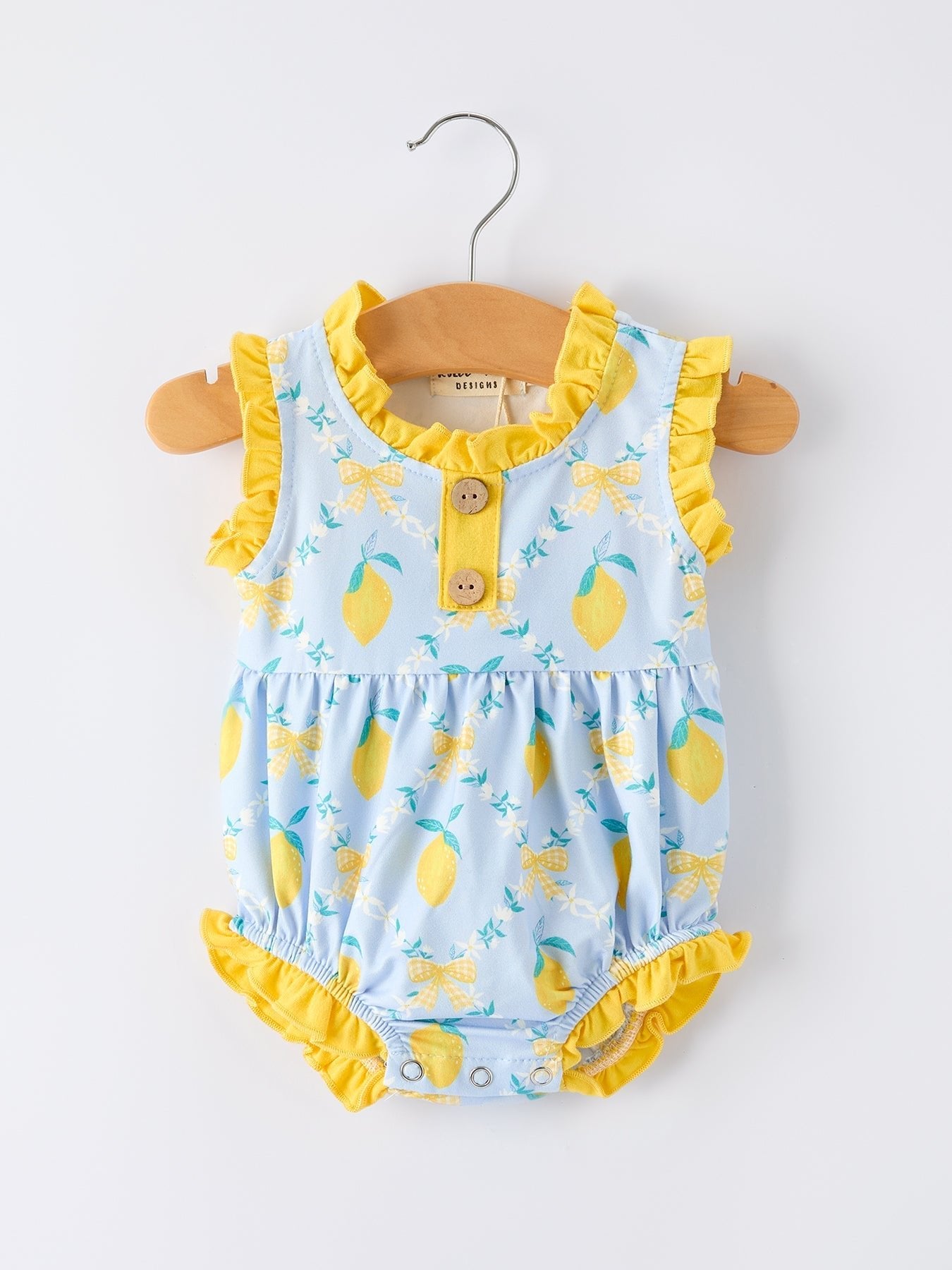 Summer Lemon Floral Print Girl Sleeveless Ruffle Romper - Abbies Place