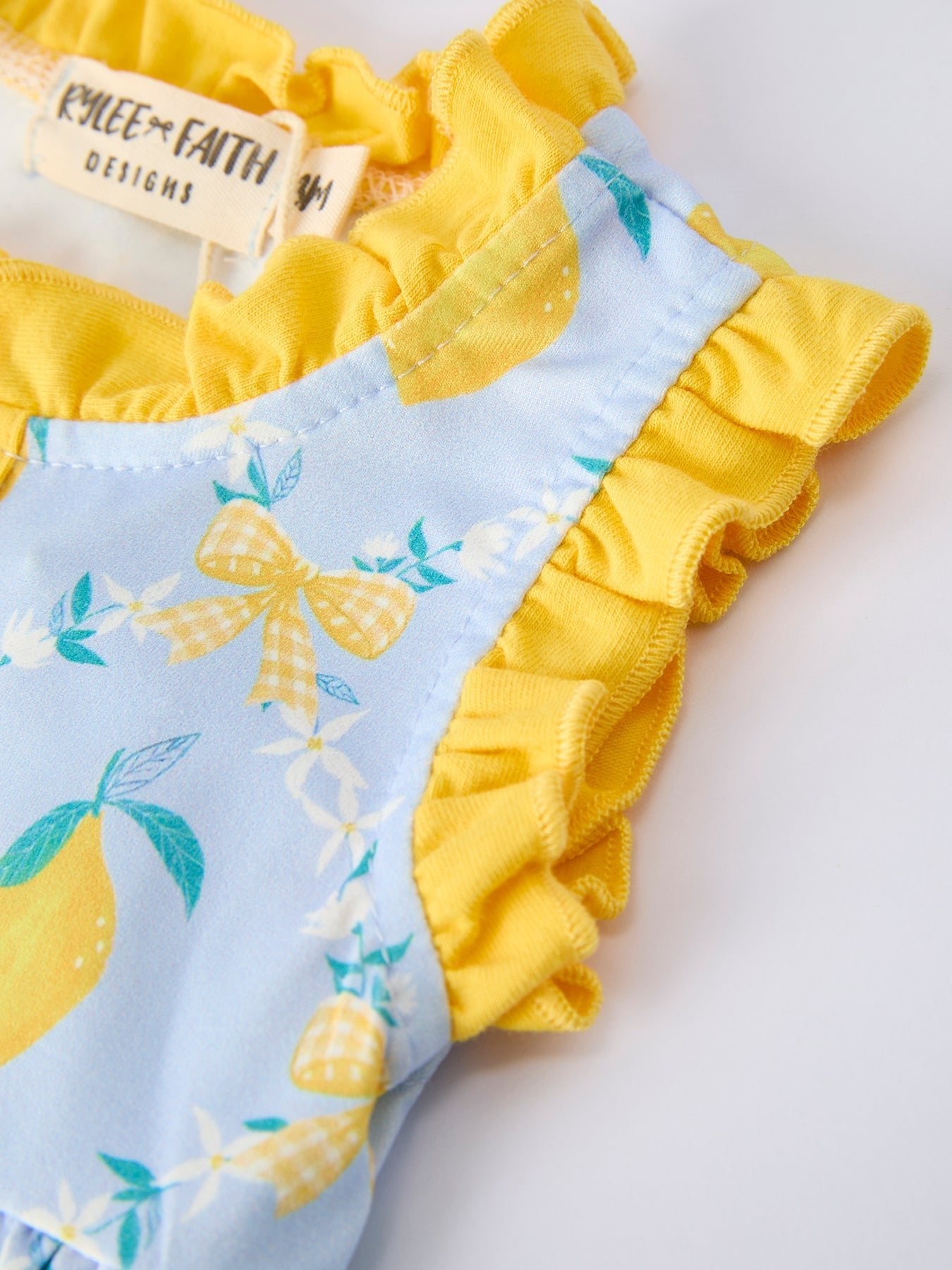 Summer Lemon Floral Print Girl Sleeveless Ruffle Romper - Abbies Place