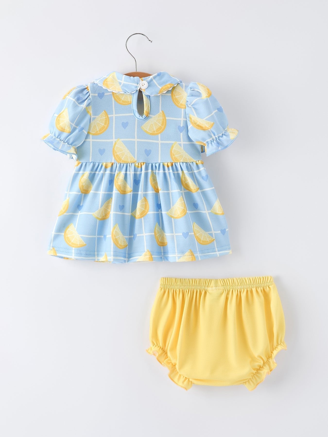 Summer Lemon Print Girls Puff Sleeve Bloomer Set - Abbies Place