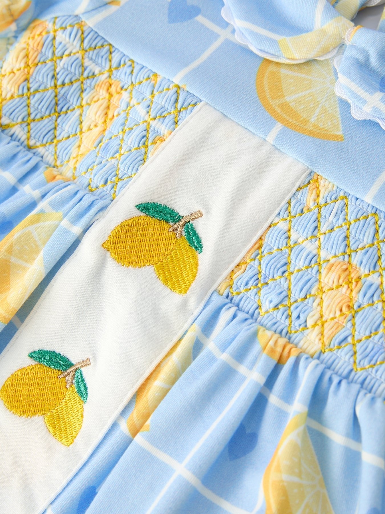 Summer Lemon Print Girls Puff Sleeve Bloomer Set - Abbies Place