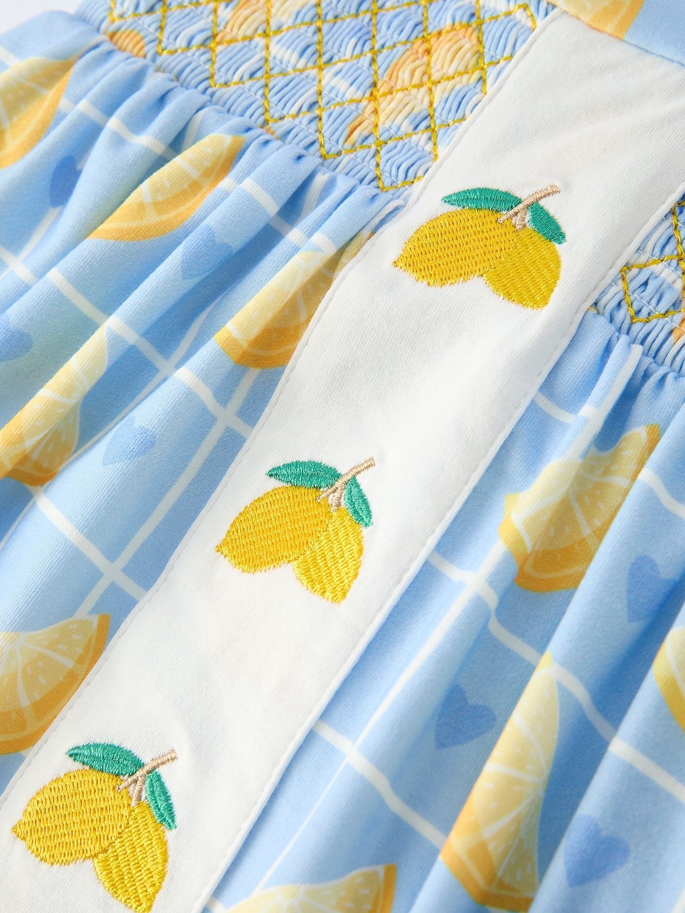 Summer Lemon Print Girls Puff Sleeve Dress - Abbies Place