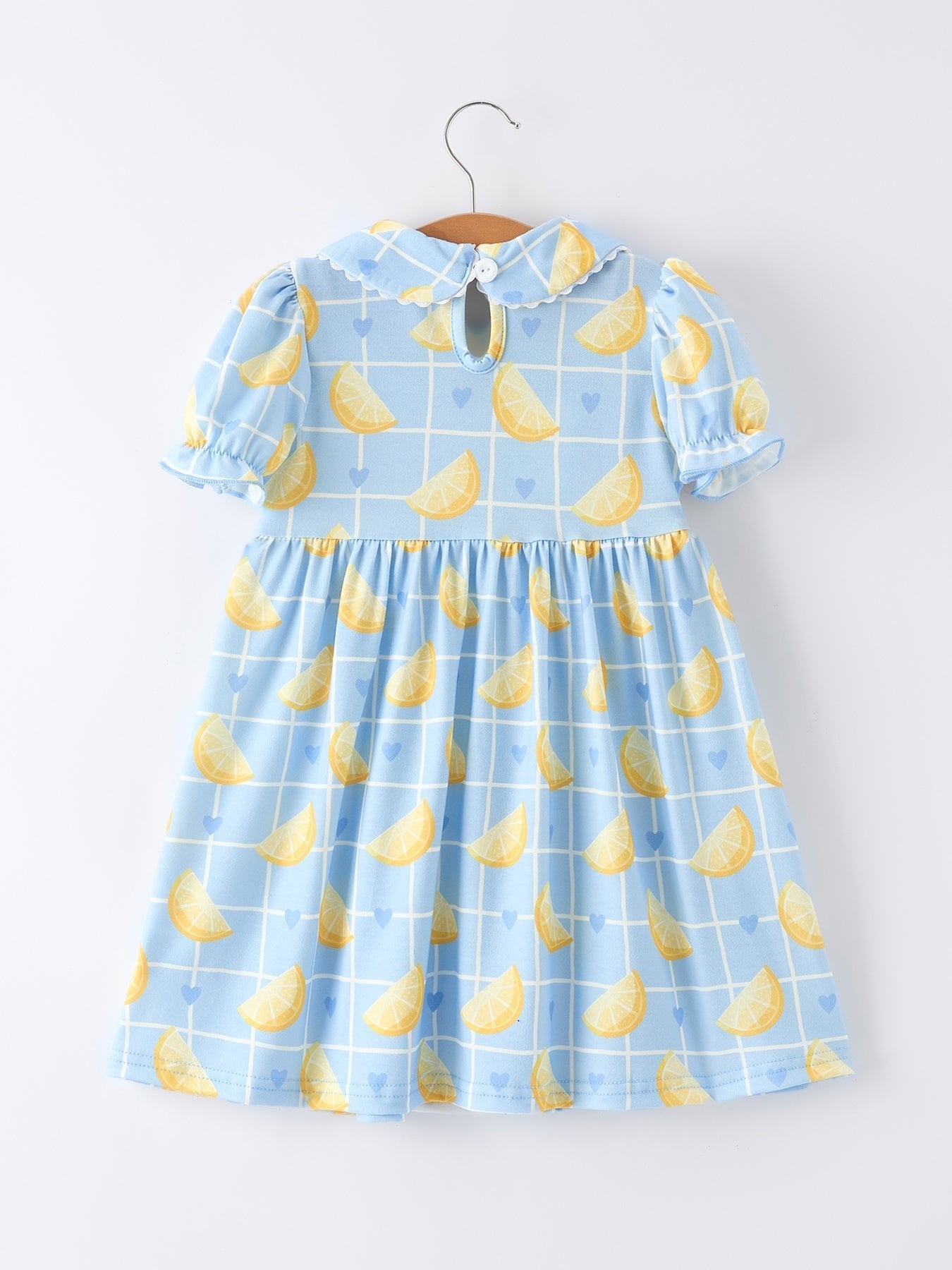 Summer Lemon Print Girls Puff Sleeve Dress - Abbies Place