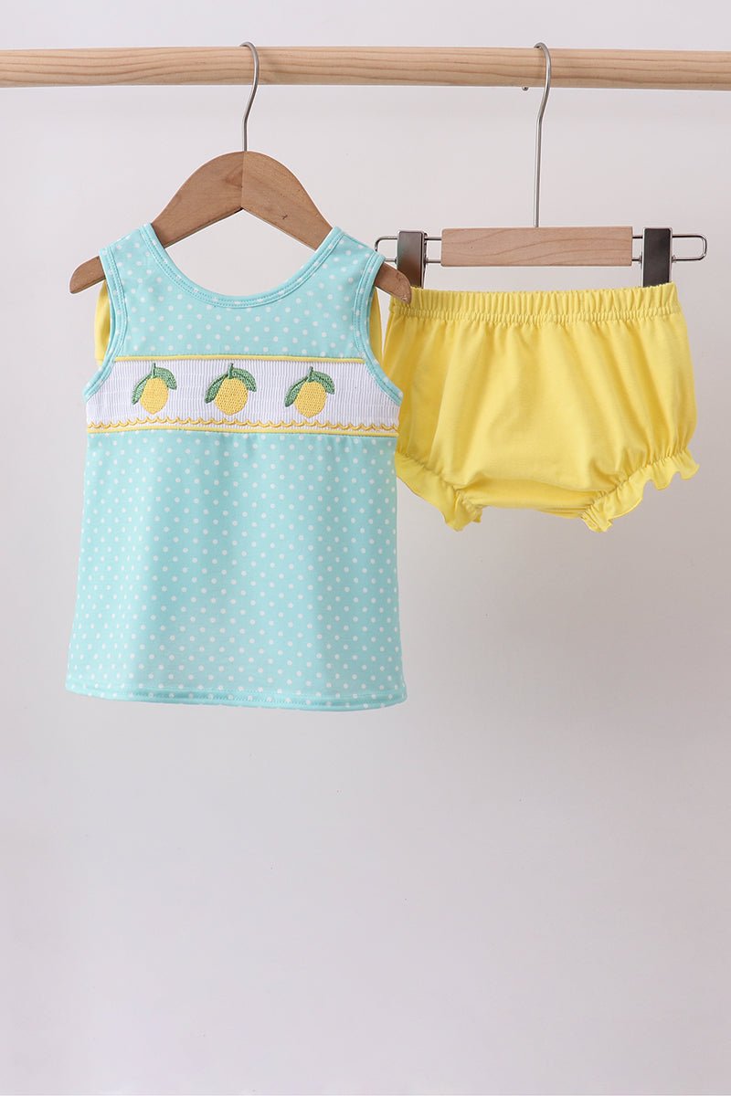 Summer lemon smocked bow bloomer set - Abbies Place