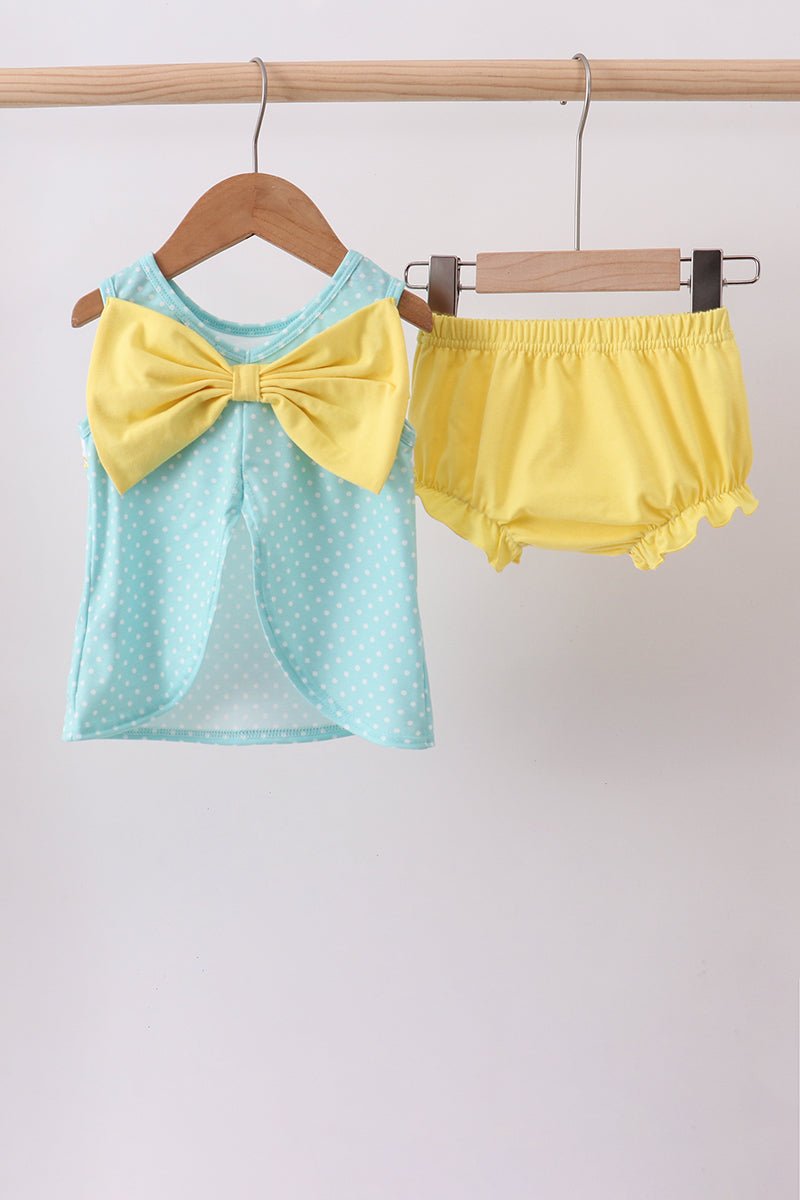 Summer lemon smocked bow bloomer set - Abbies Place