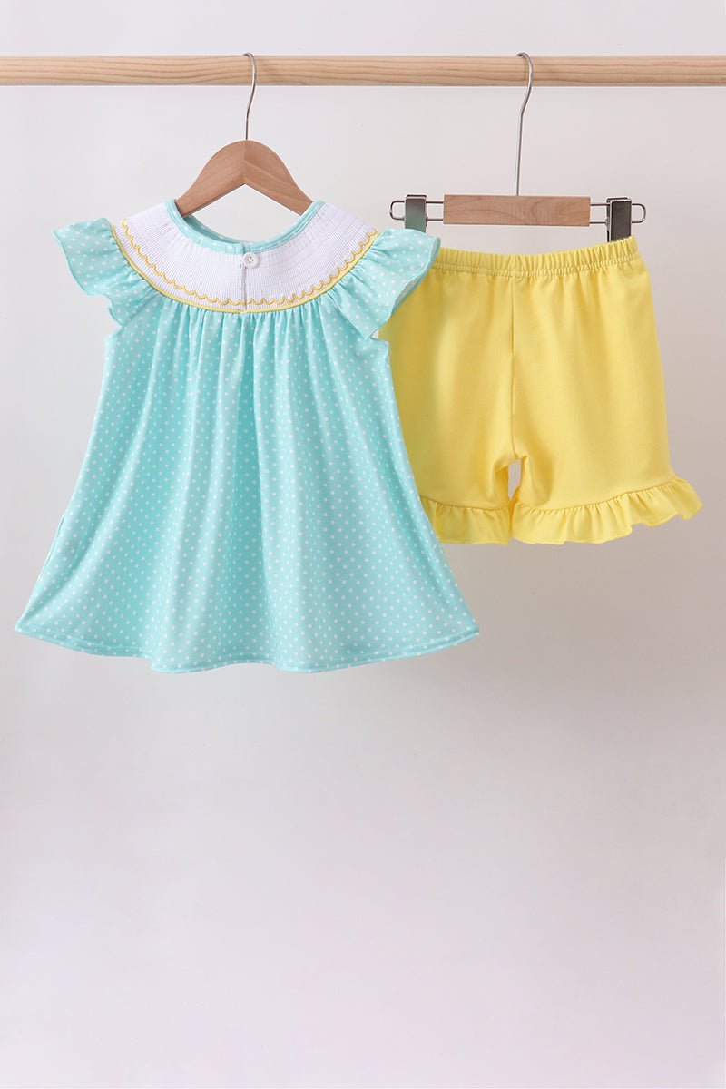 Summer lemon smocked ruffle shorts set - Abbies Place