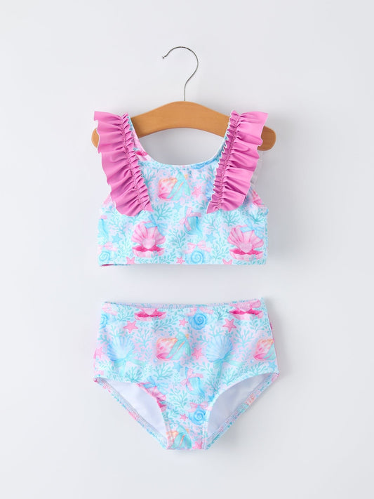Summer Ocean Print Girls Two Piece Swimsuit - Abbies Place