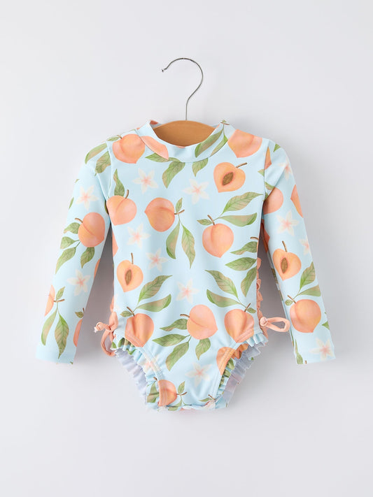 Summer Peach Girl Long Sleeve Ruffle One Piece Swimsuit - Abbies Place