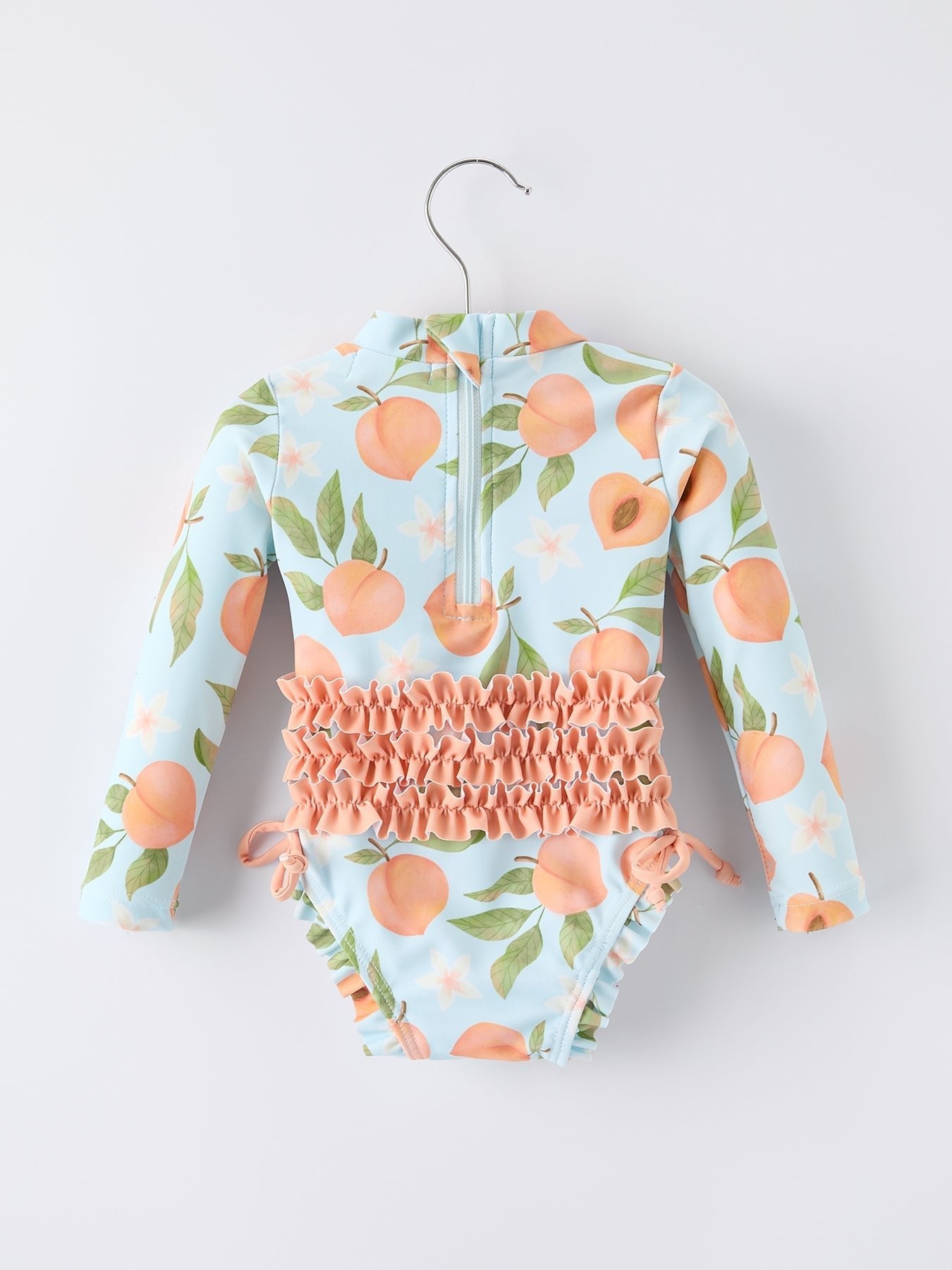 Summer Peach Girl Long Sleeve Ruffle One Piece Swimsuit - Abbies Place