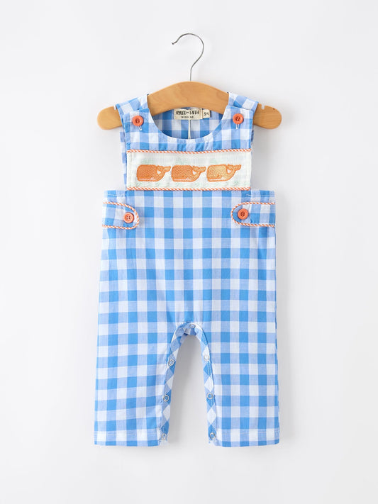 Summer Plaid Whale Embroidery Boys Jonjon Sleeveless - Abbies Place