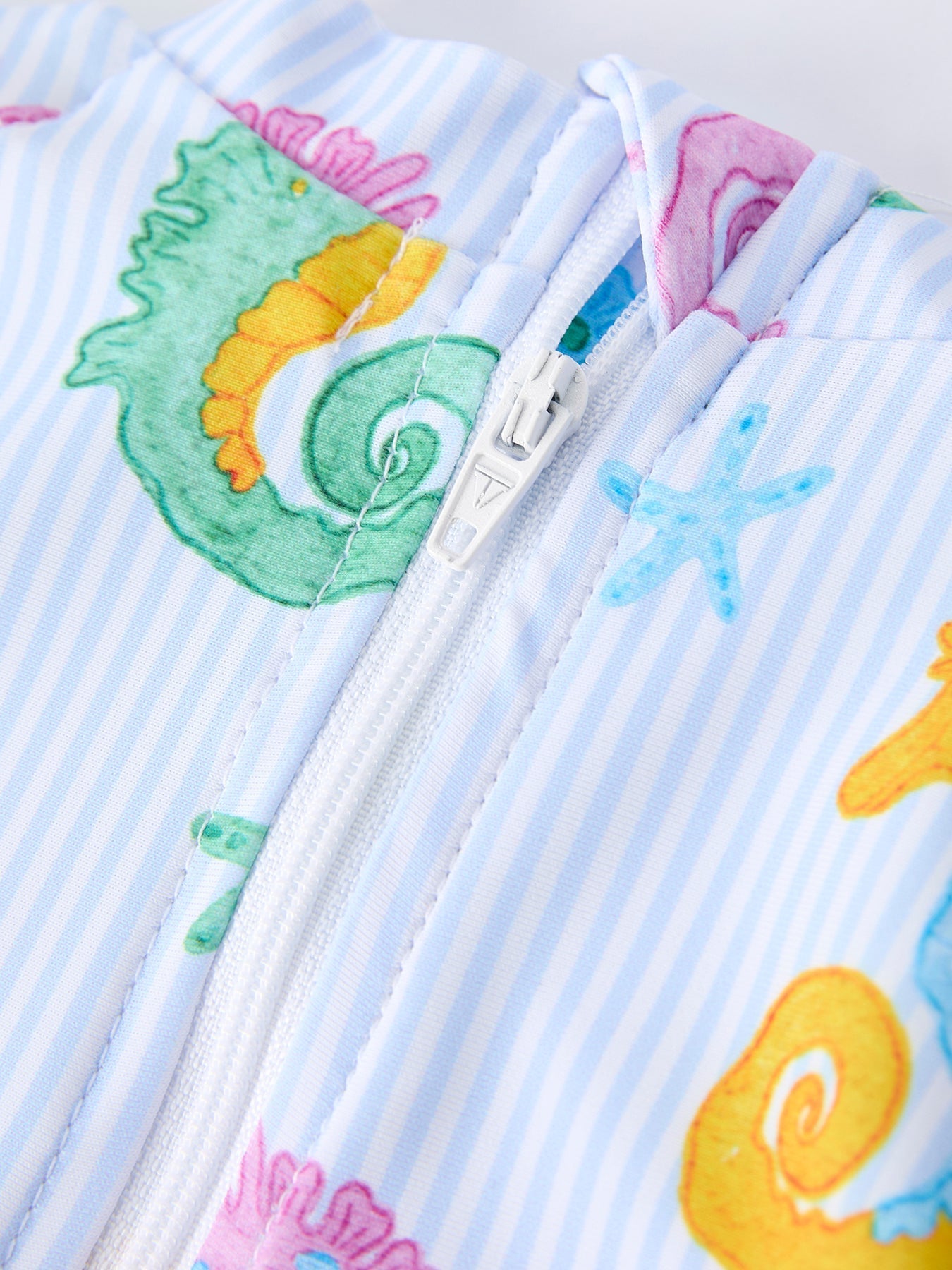 Summer Seahorse Print Girl Long Sleeve Ruffle One Piece Swimsuit - Abbies Place