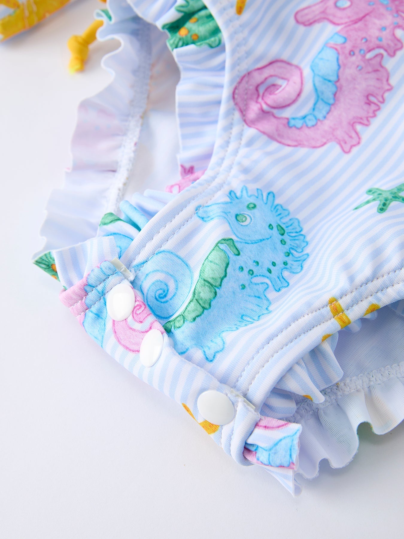 Summer Seahorse Print Girl Long Sleeve Ruffle One Piece Swimsuit - Abbies Place