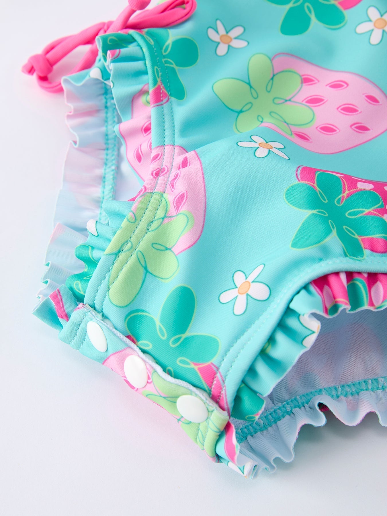 Summer Strawberry Print Girl Long Sleeve Ruffle One Piece Swimsuit - Abbies Place