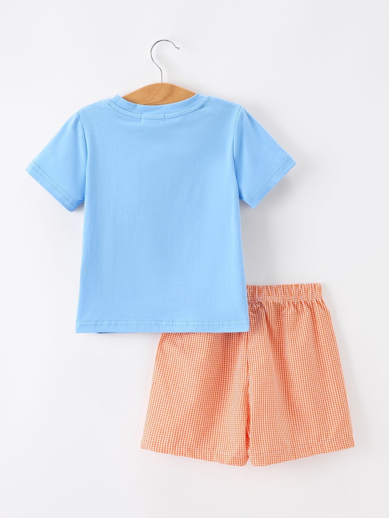 Summer Whale Embroidery Boys Set T Shirt Plaid Shorts Outfit - Abbies Place