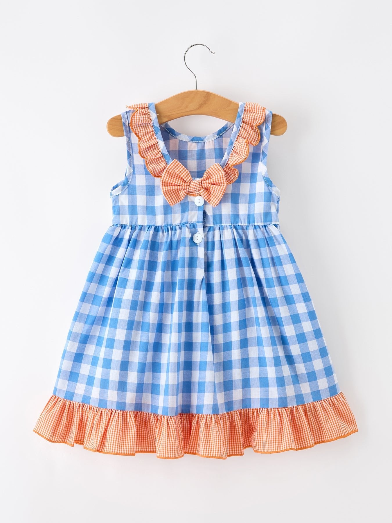 Summer Whale Embroidery Girls Dress Plaid Ruffle Collar - Abbies Place