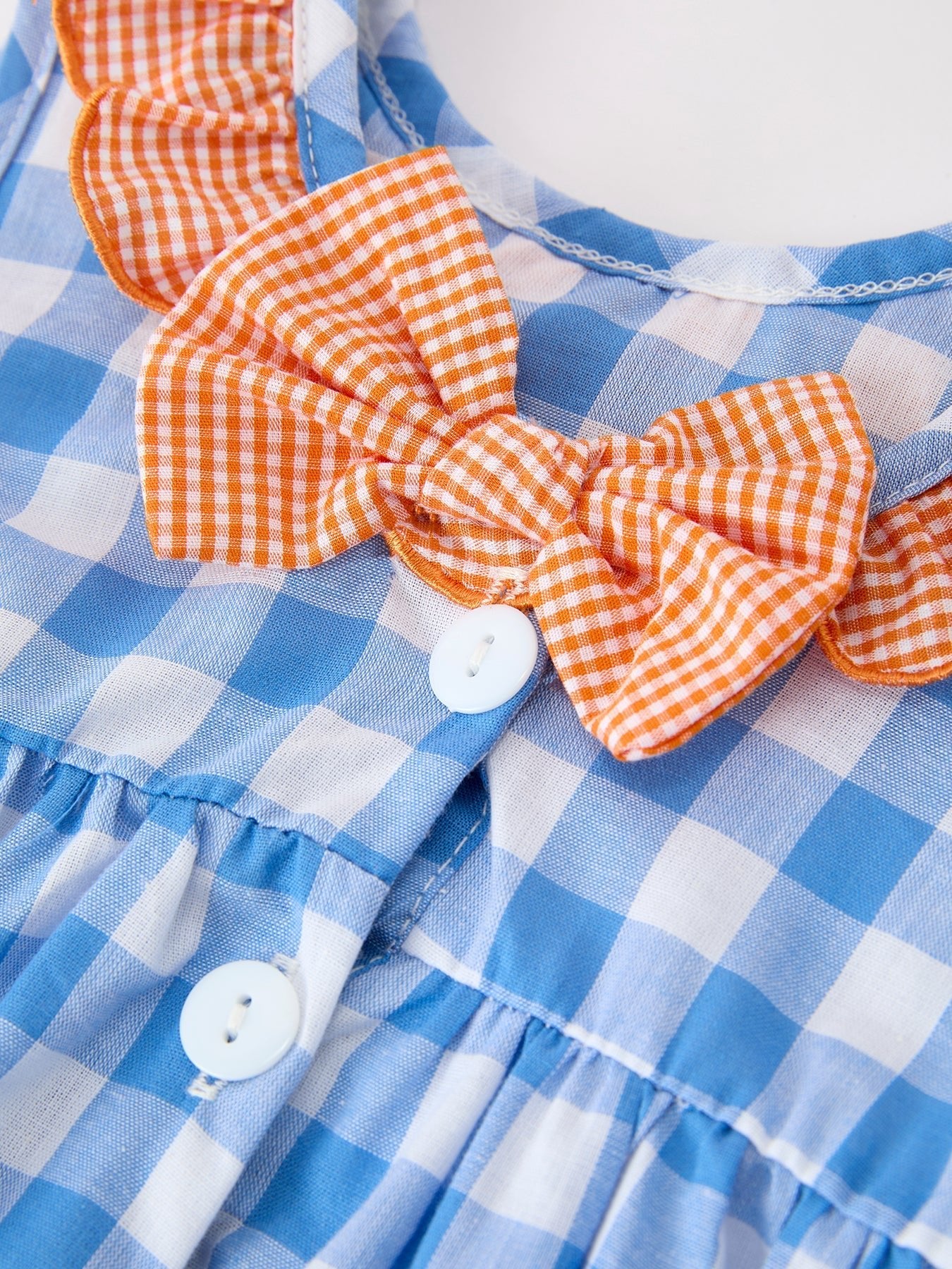 Summer Whale Embroidery Girls Dress Plaid Ruffle Collar - Abbies Place