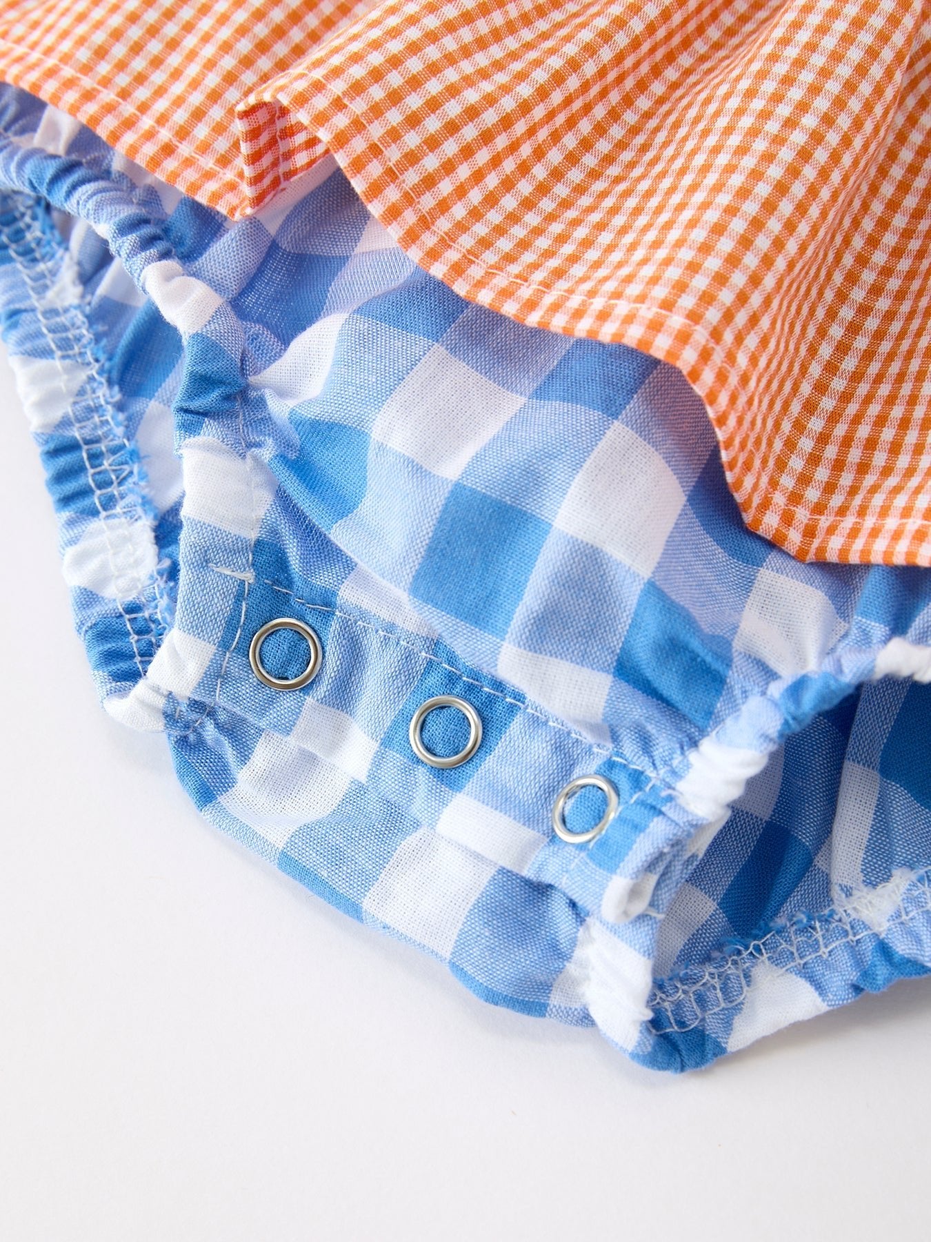 Summer Whale Embroidery Girls Romper Plaid Ruffle Collar - Abbies Place