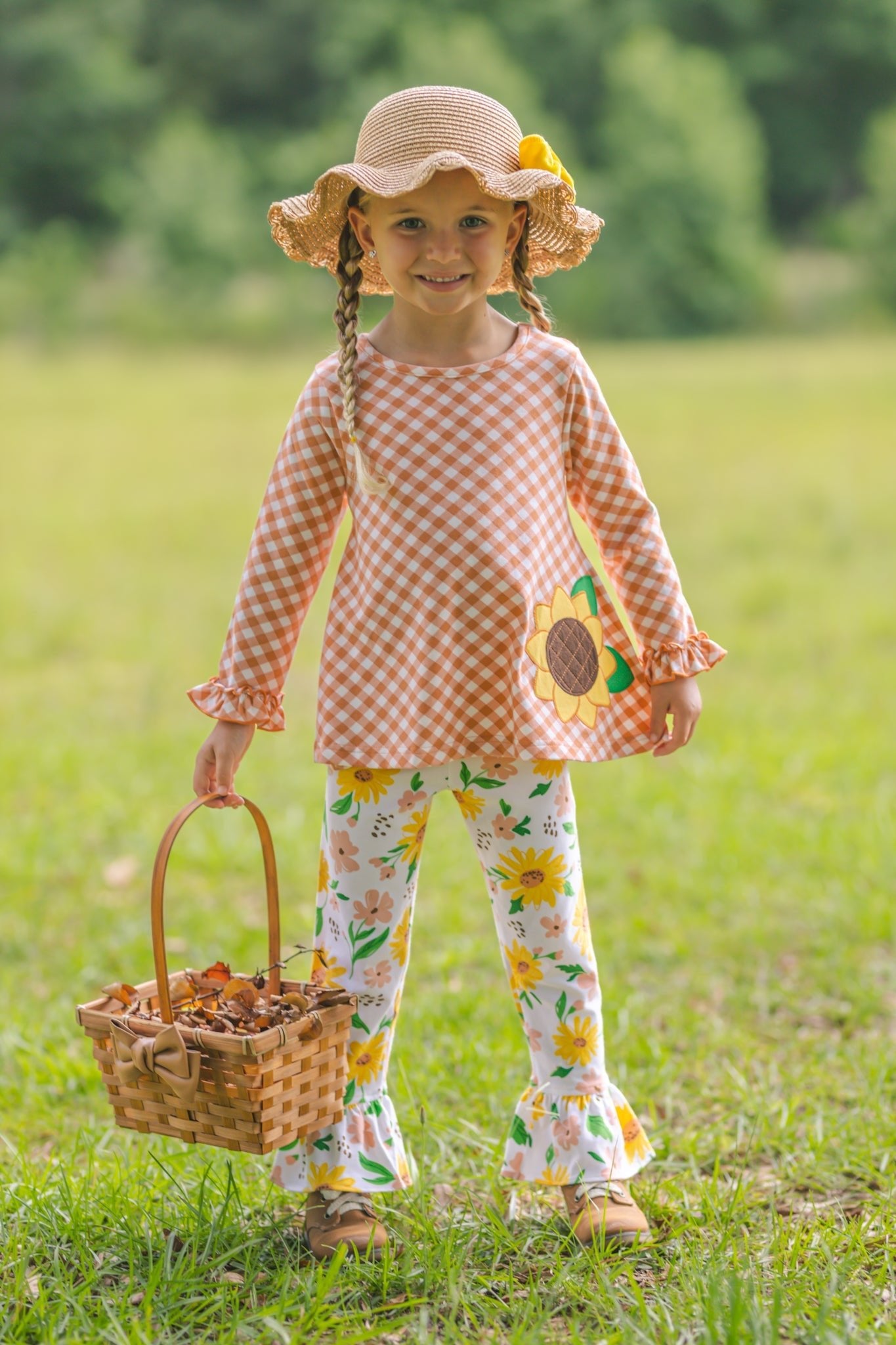 Sunflower Evenings Appliquéd Swing Top & Ruffled Leggings Set - Abbies Place