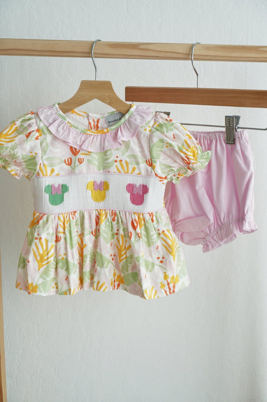Sweet island character hand smocked bloomer set - Abbies Place