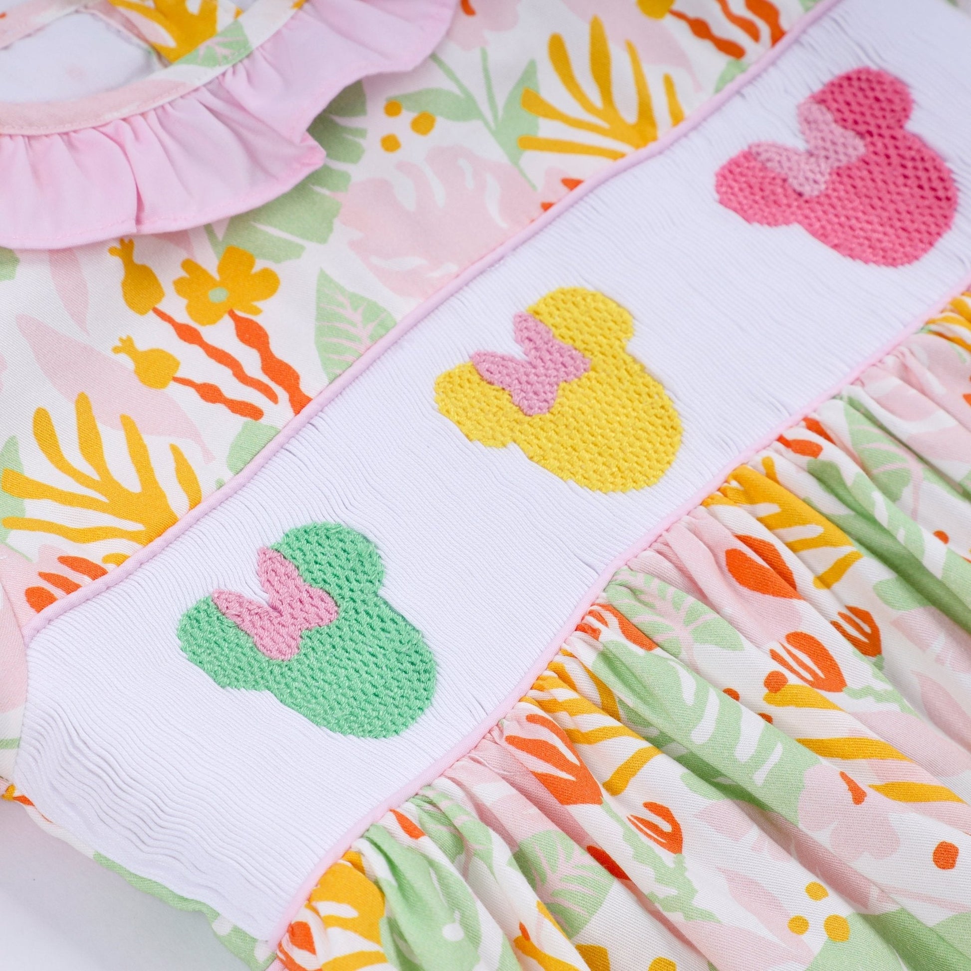 Sweet island character hand smocked ruffle pants set - Abbies Place
