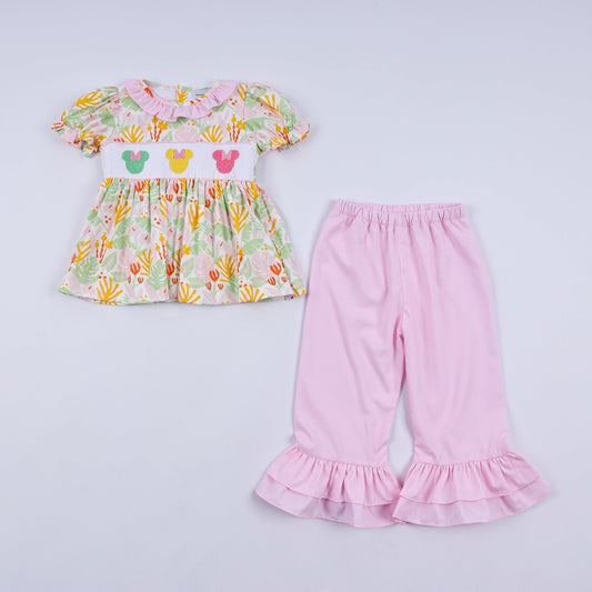 Sweet island character hand smocked ruffle pants set - Abbies Place